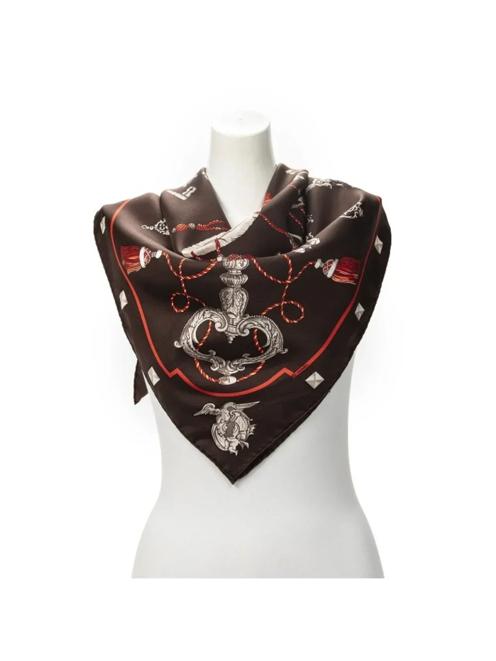 Hermes Scarf Dark Brown Red Silk